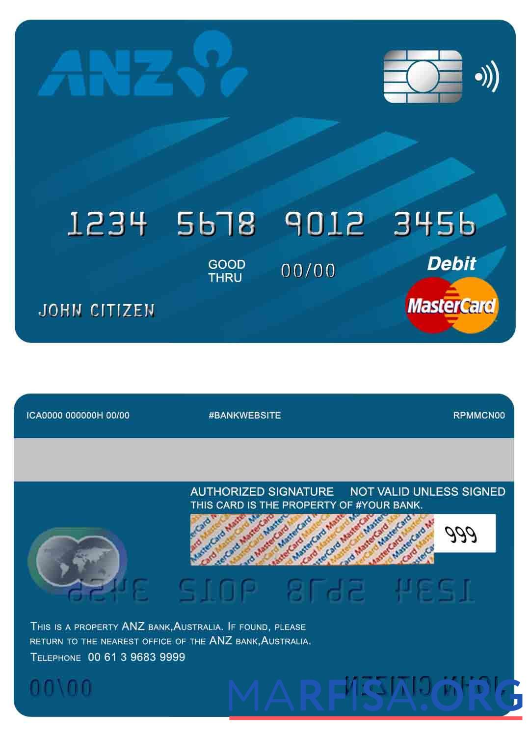 Blank Australia ANZ bank mastercard download for verification